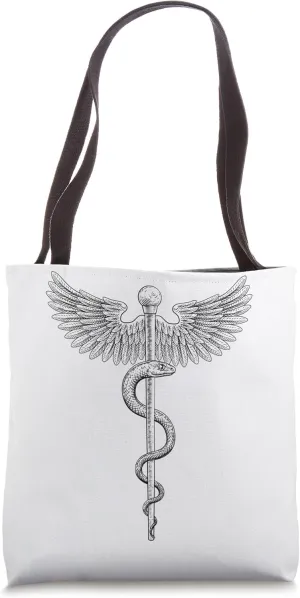 Rod of Asclepius Vintage Medical Doctor Snake Tote Bag