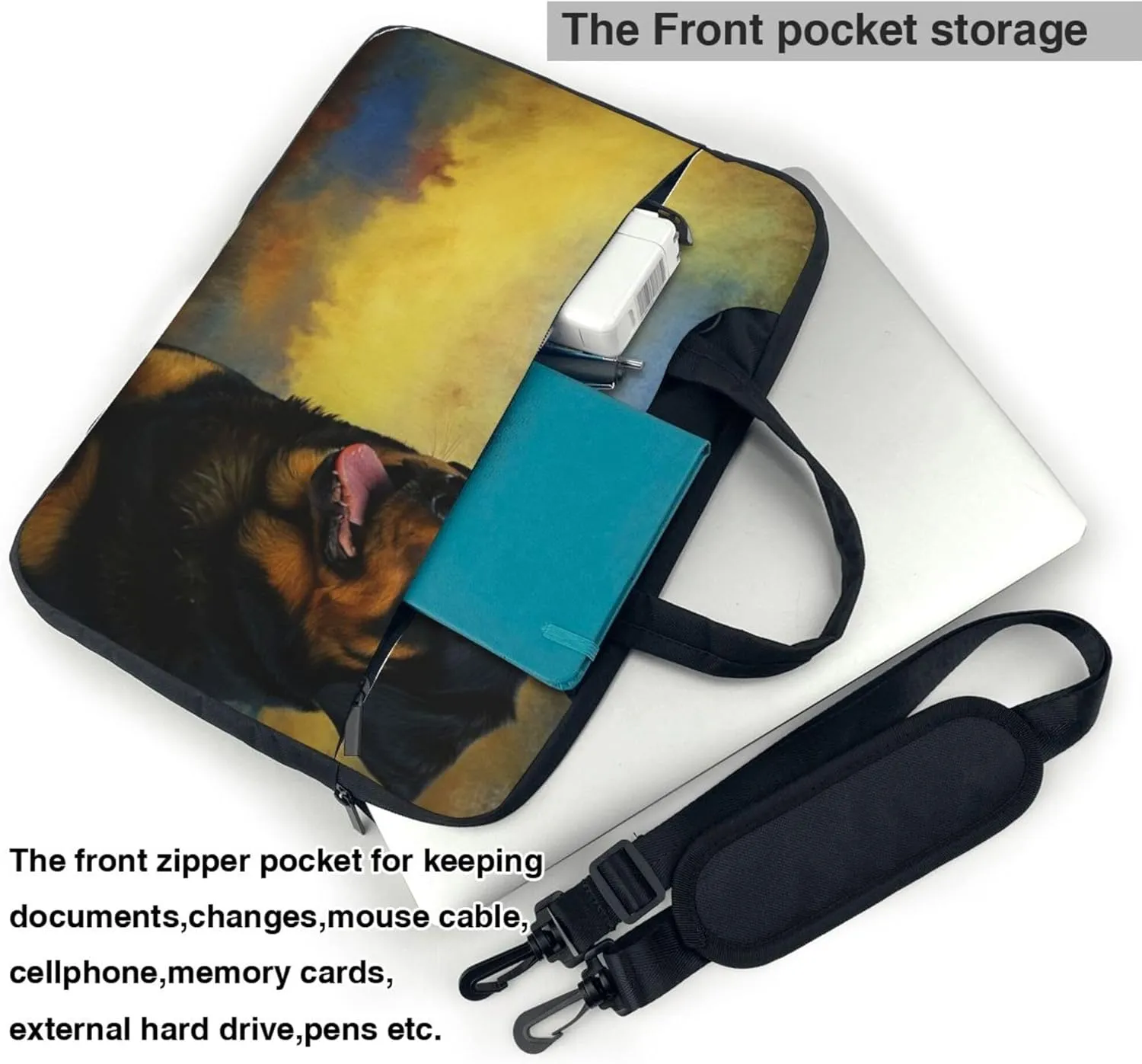 Rottweiler Dog Laptop Shoulder Bag for Women, Animal Dog Pattern Laptop Sleeve Case Durable Computer Bag