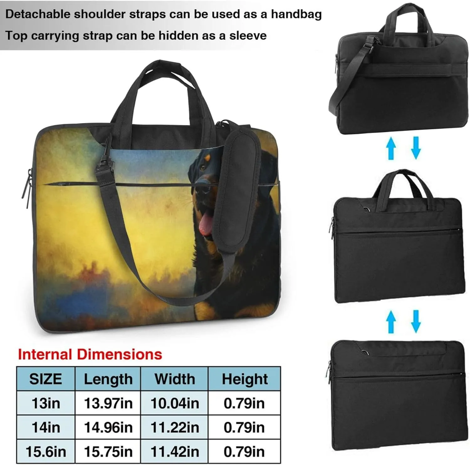Rottweiler Dog Laptop Shoulder Bag for Women, Animal Dog Pattern Laptop Sleeve Case Durable Computer Bag