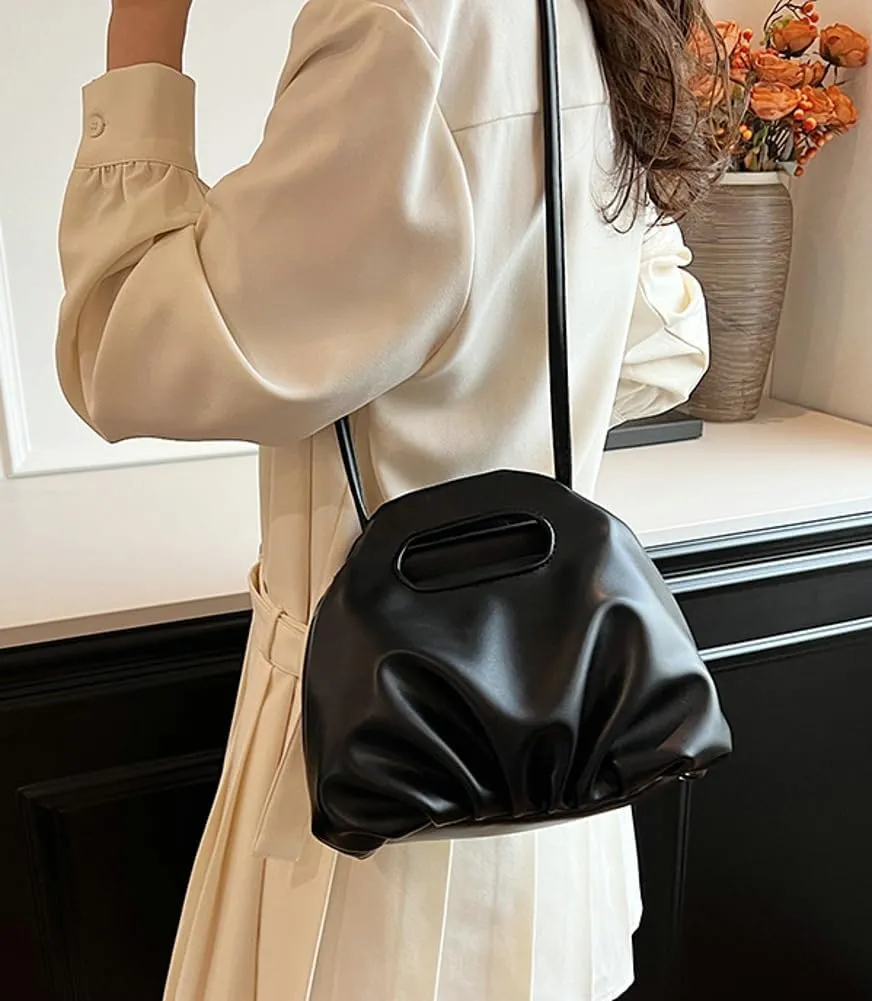 Rungion Chic Vegan Leather Purse for Women Small Dumpling Shoulder Crossbody Bag Pleated Cloud Handbag Designer Satchel