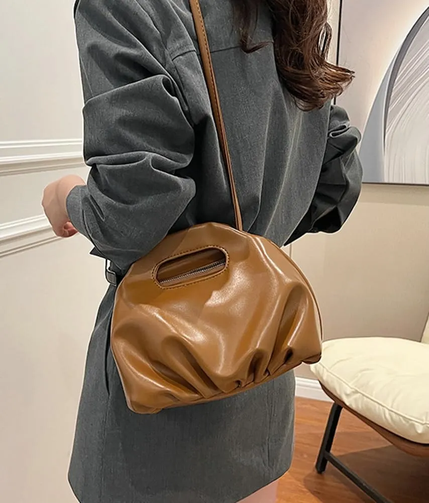 Rungion Chic Vegan Leather Purse for Women Small Dumpling Shoulder Crossbody Bag Pleated Cloud Handbag Designer Satchel