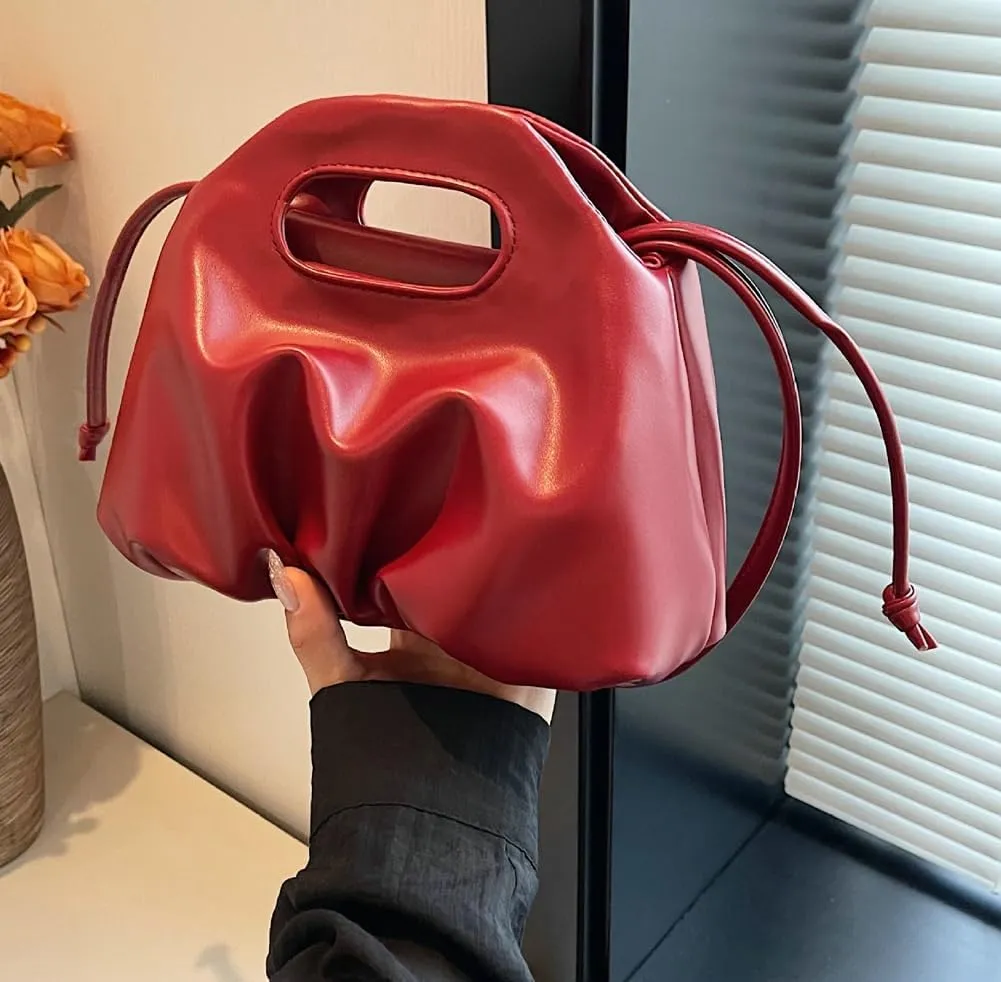 Rungion Chic Vegan Leather Purse for Women Small Dumpling Shoulder Crossbody Bag Pleated Cloud Handbag Designer Satchel