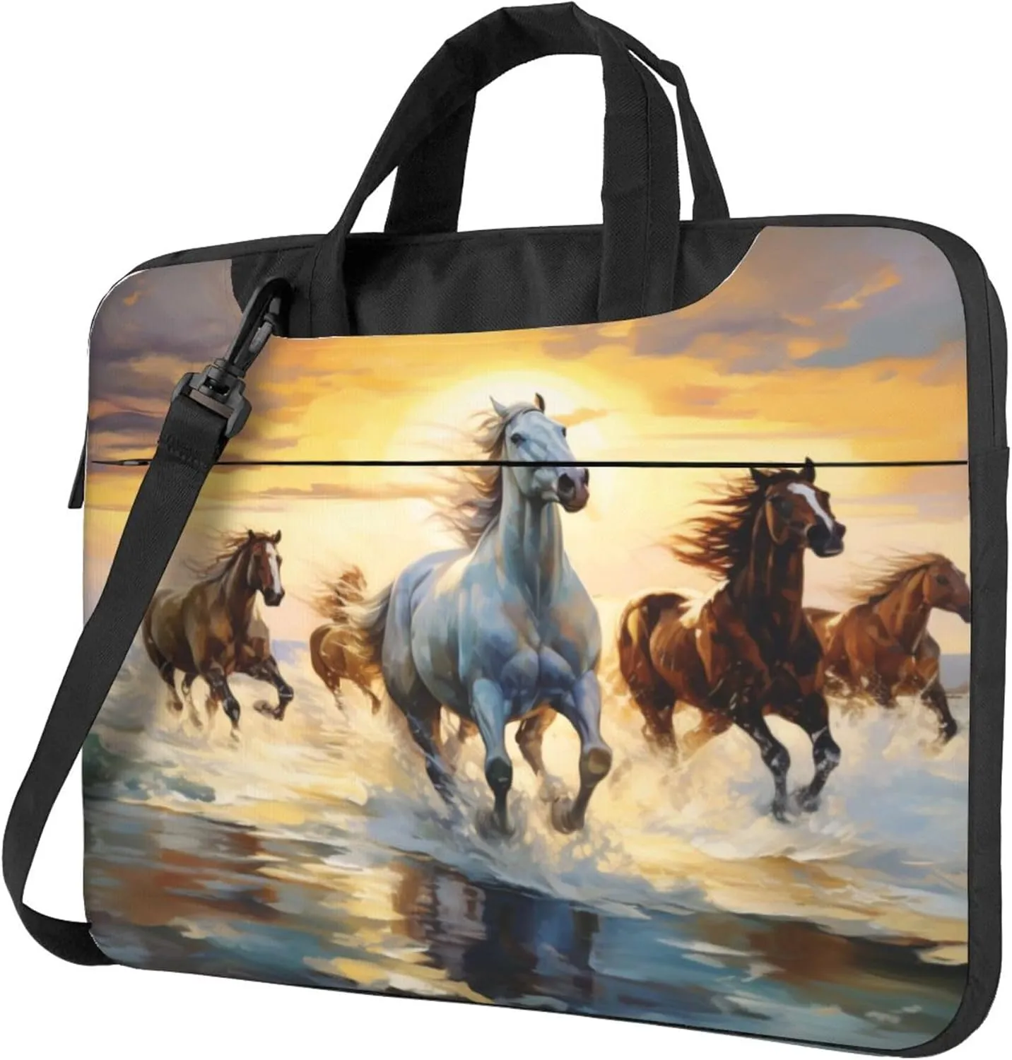 Running Horse Laptop Shoulder Bag for Women, Sunset Animal Laptop Sleeve Case Durable Computer Bag