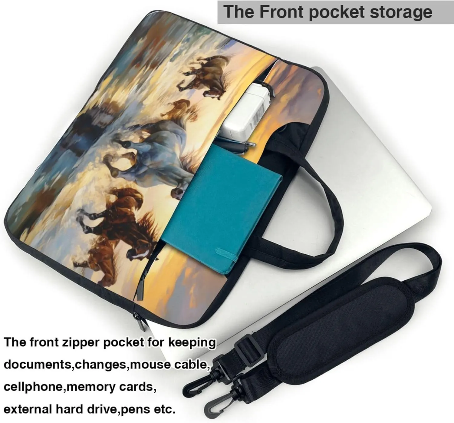Running Horse Laptop Shoulder Bag for Women, Sunset Animal Laptop Sleeve Case Durable Computer Bag