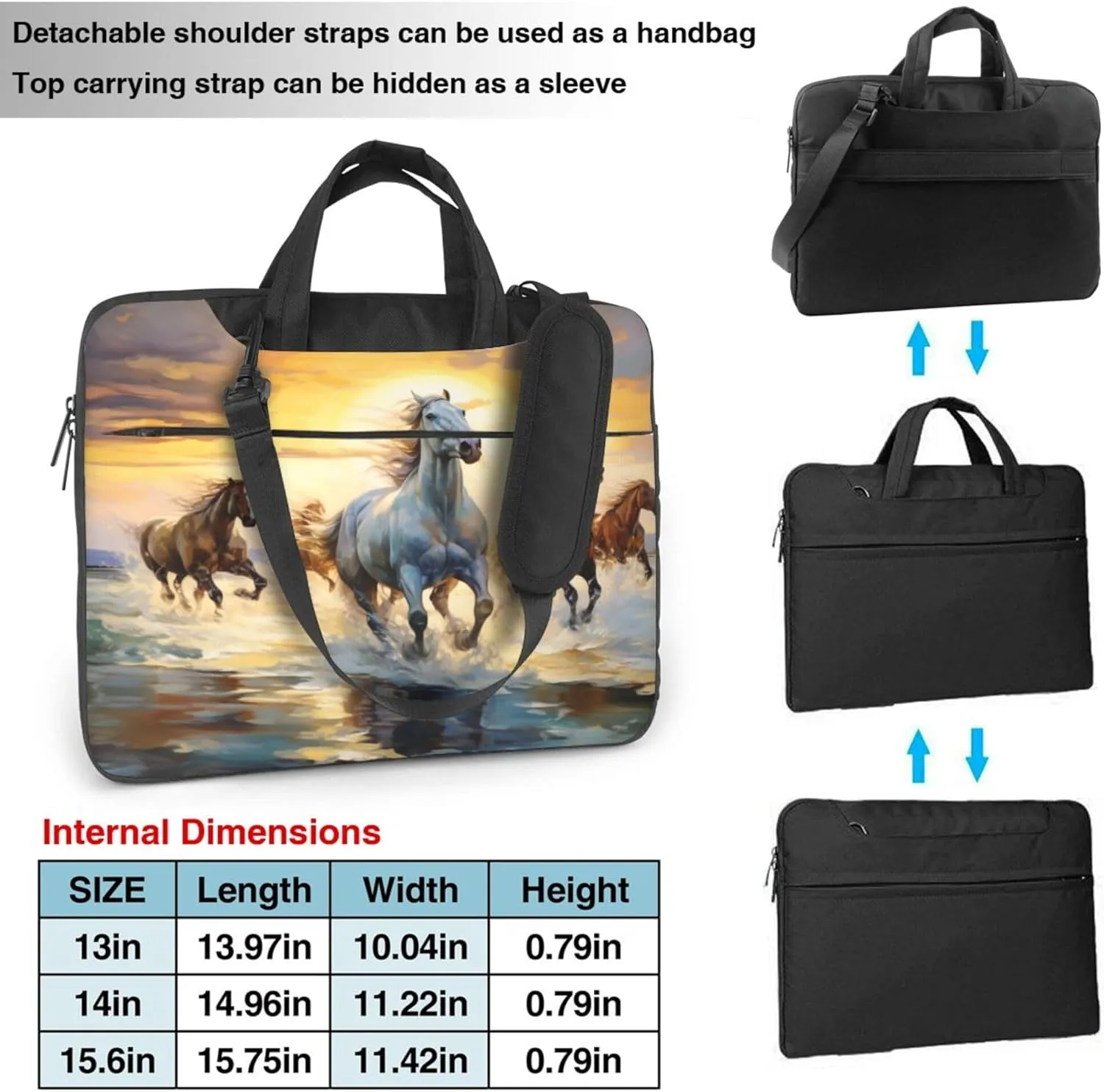 Running Horse Laptop Shoulder Bag for Women, Sunset Animal Laptop Sleeve Case Durable Computer Bag