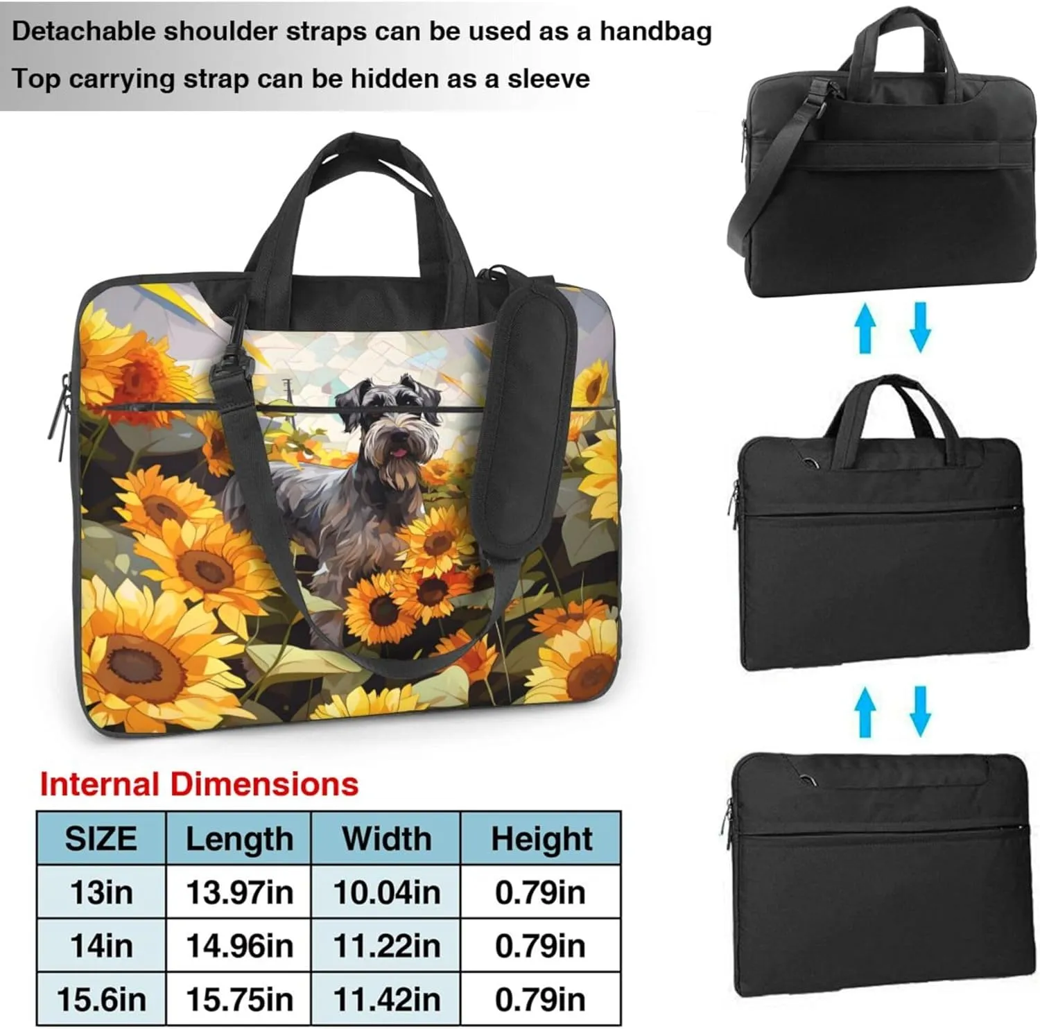 Schnauzer Sunflower Laptop Shoulder Bag for Women, Dog Painted Laptop Sleeve Case Durable Computer Bag