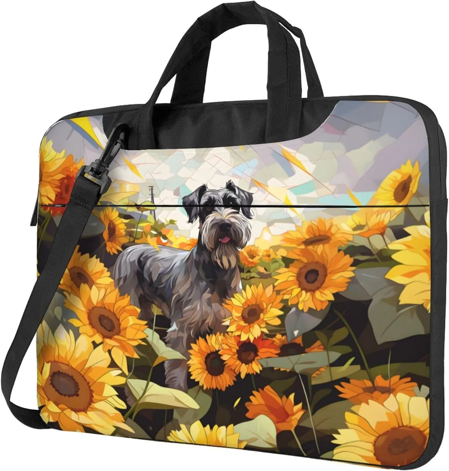 Schnauzer Sunflower Laptop Shoulder Bag for Women, Dog Painted Laptop Sleeve Case Durable Computer Bag
