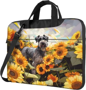 Schnauzer Sunflower Laptop Shoulder Bag for Women, Dog Painted Laptop Sleeve Case Durable Computer Bag
