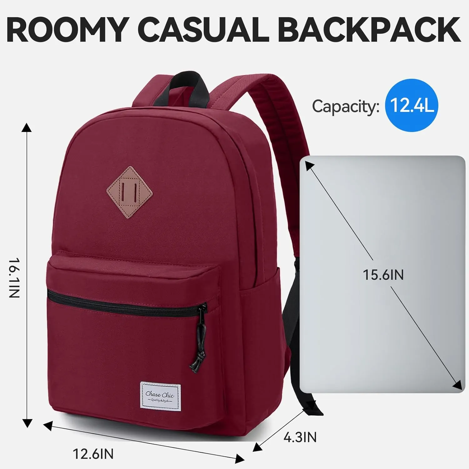School Backpack, Chase Chic Casual Backpack Unisex Classic Lightweight Rucksack Travel Backpack Fits 15.6 Inch Laptop