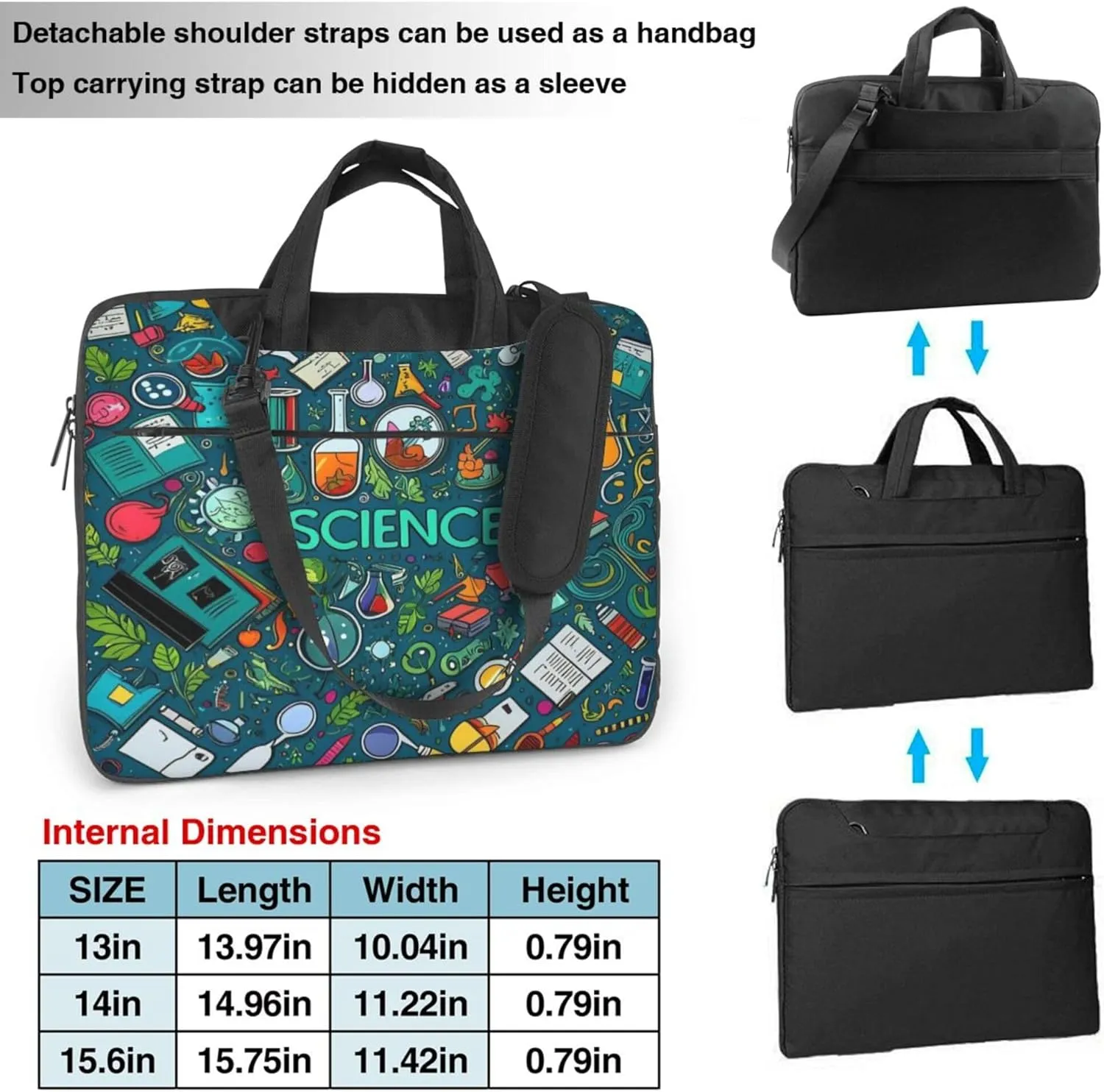 Science Chemistry Laptop Shoulder Bag for Women, Educational Theme Laptop Sleeve Case Durable Computer Bag