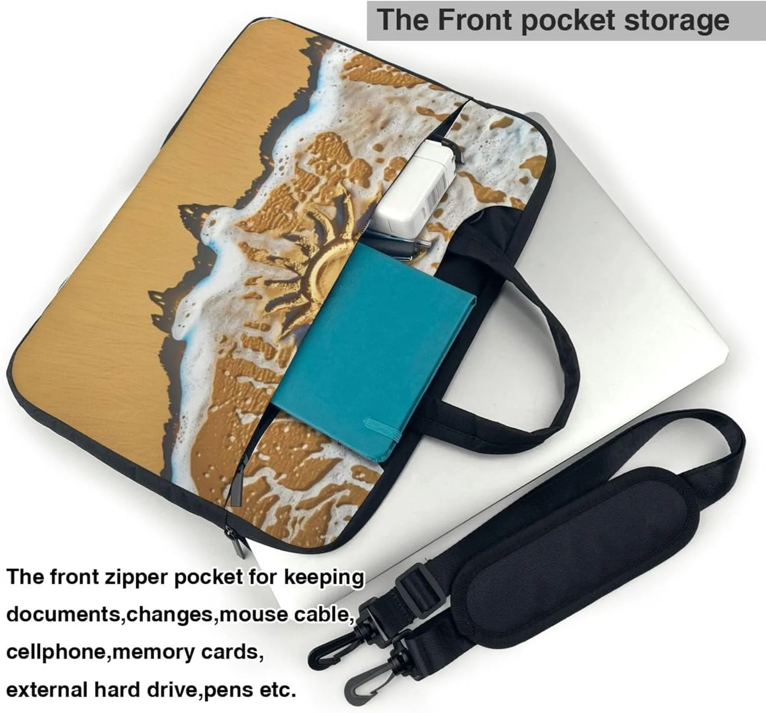 Sea Beach Laptop Shoulder Bag for Women, Ocean Theme Laptop Sleeve Case Durable Computer Bag