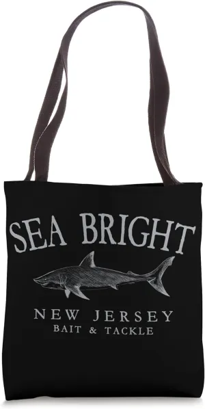 Sea Bright New Jersey Shark Arched Grey Letters Tote Bag