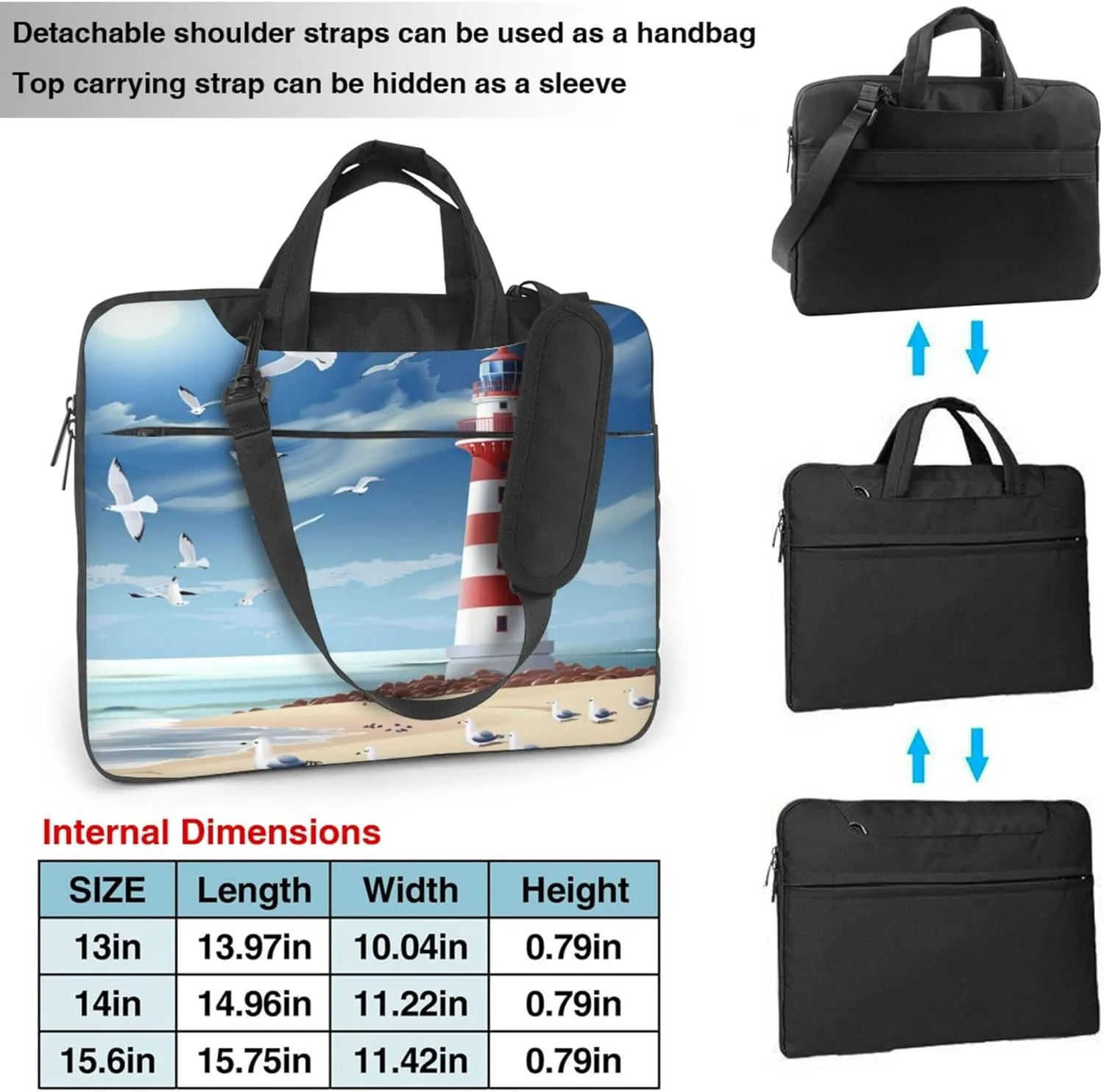 Seagull Lighthouse Laptop Shoulder Bag for Women, Ocean Beach Laptop Sleeve Case Durable Computer Bag