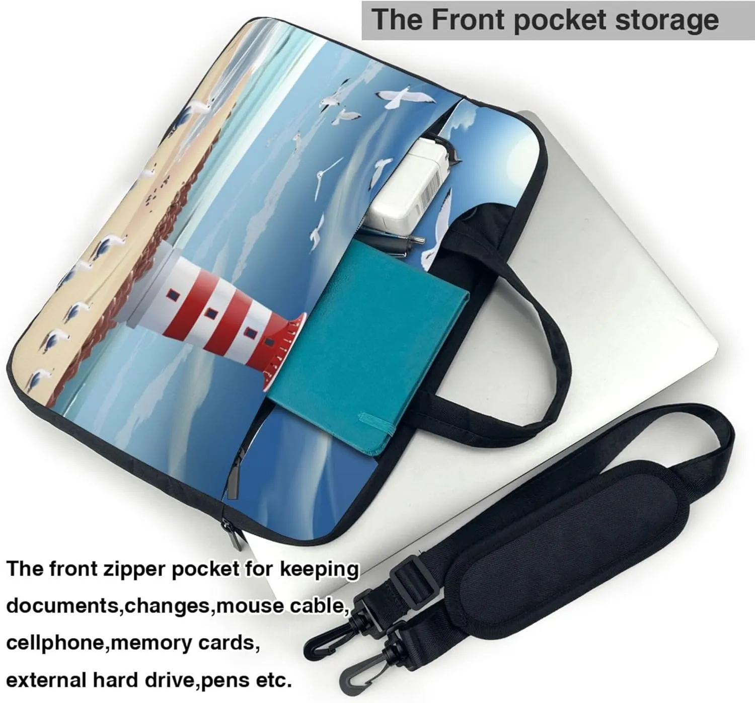 Seagull Lighthouse Laptop Shoulder Bag for Women, Ocean Beach Laptop Sleeve Case Durable Computer Bag