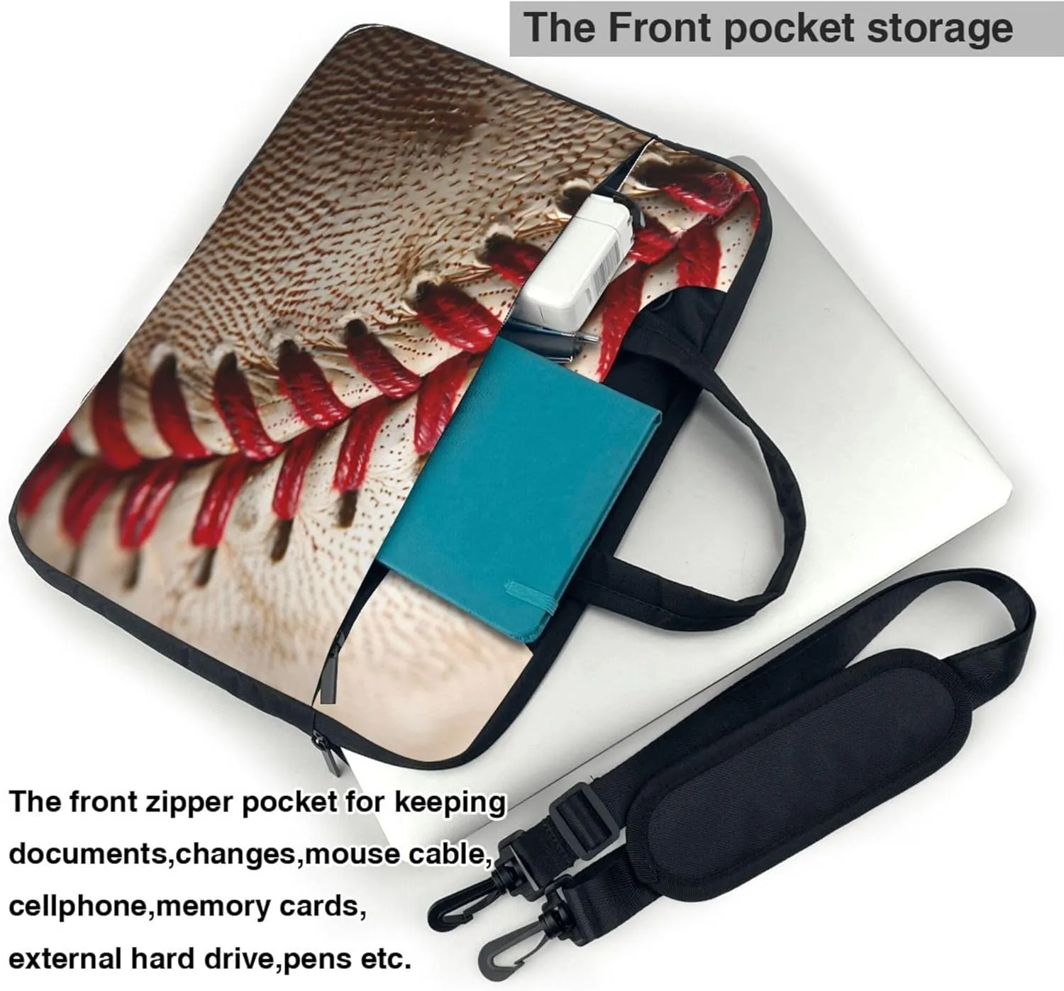 Shabby Baseball Laptop Shoulder Bag for Women, Sport Baseball Laptop Sleeve Case Durable Computer Bag
