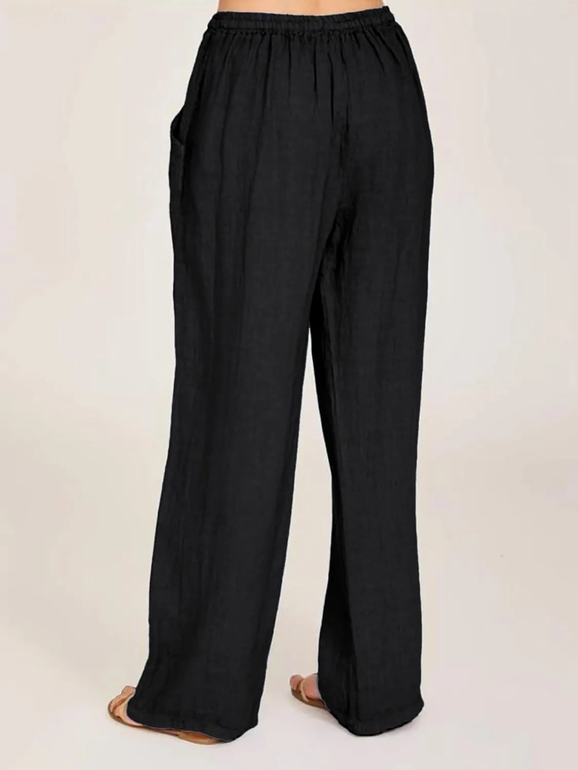 SHEKINI Womens Cotton Linen Pants Elastic High Waist Drawstring Lightweight Trousers Wide Leg Loose Casual Palazzo Yoga Pants