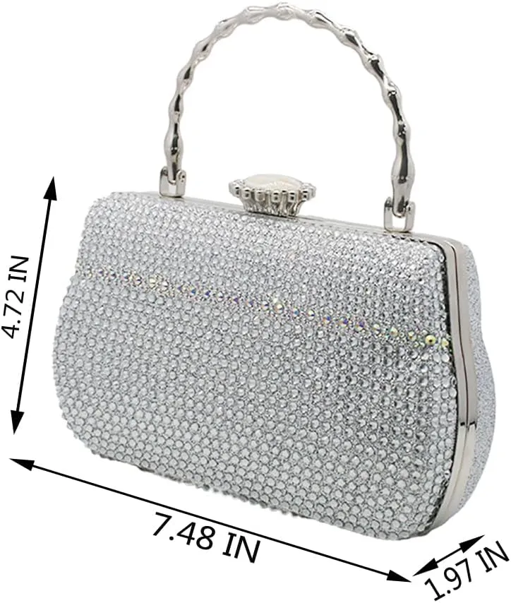 Shining Women Rhinestone Evening Clutch Diamonds Evening Handbag Chic Floral Shoulder Purse for Banquet Wedding Party