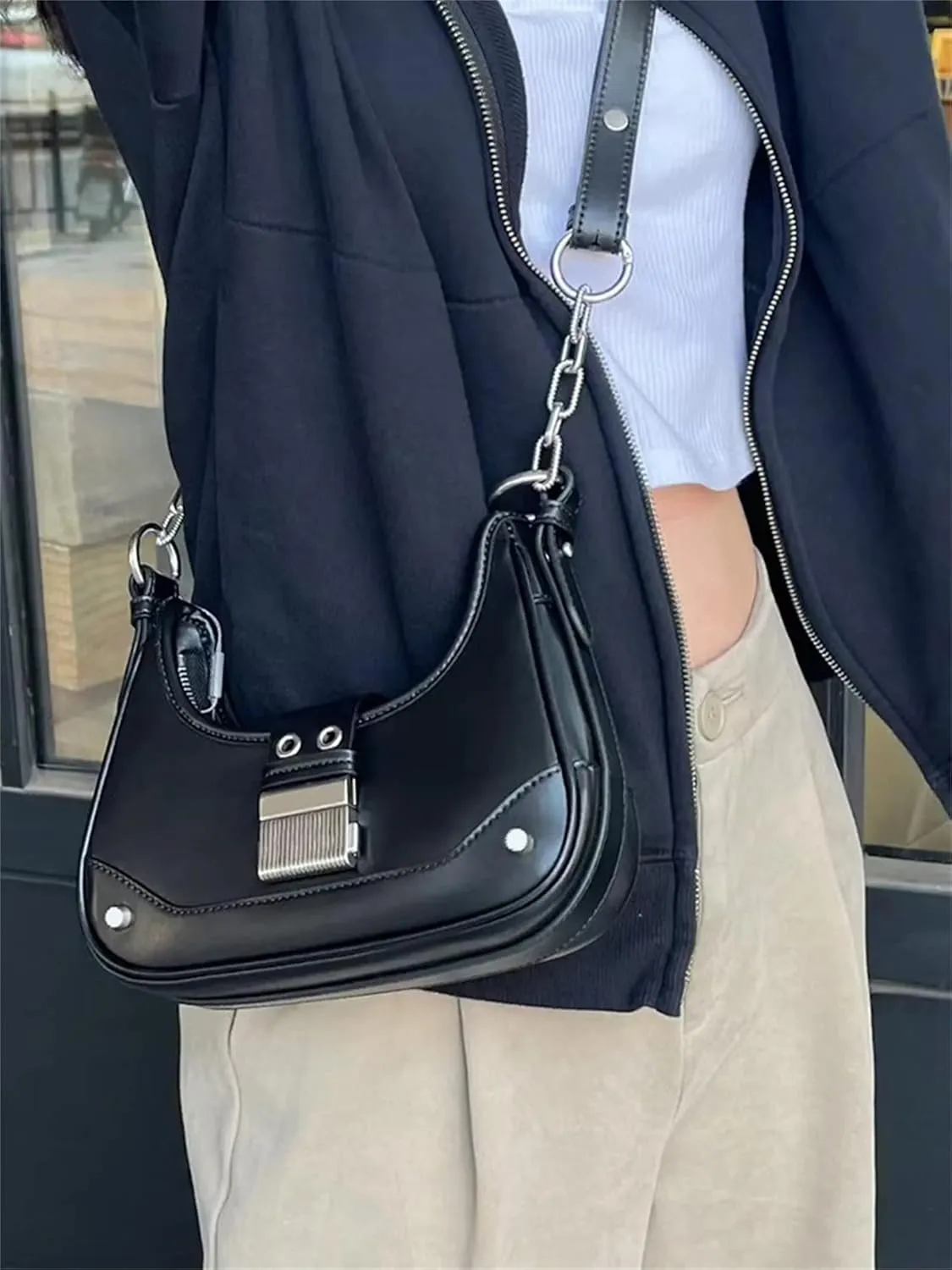 Shoulder Bag for Women, Chic Crescent Hobo Bag, PU Leather Satchel Bag Clutch Purse Handbag