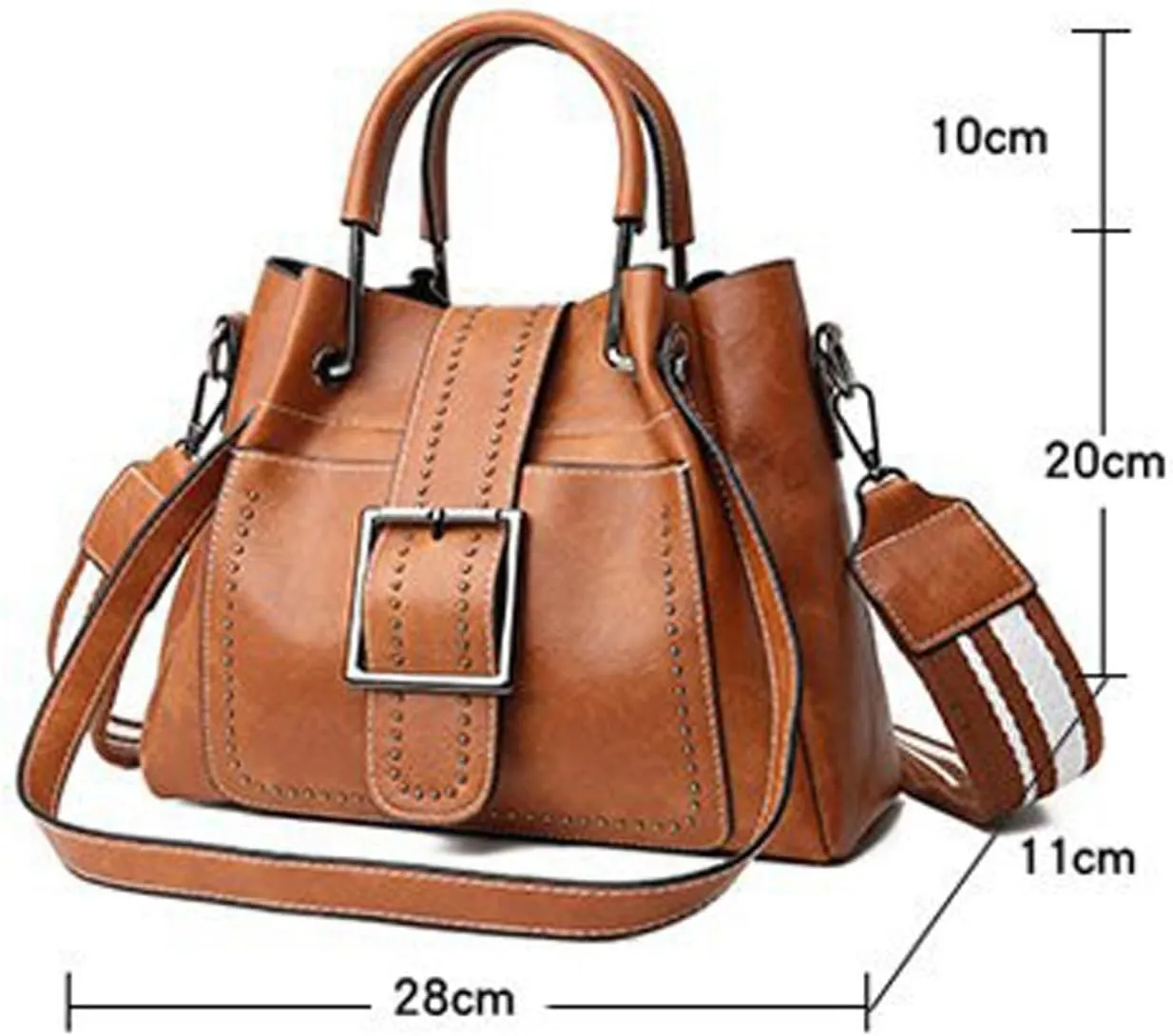 Shoulder Bag Vintage PU Leather Handbags for Women Stylish Crossbody Bucket Shoulder Bag Chic Ladies Handbag(Brown)