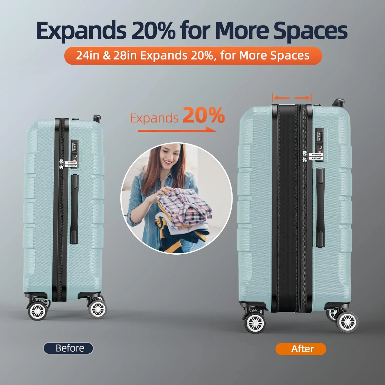SHOWKOO Luggage Sets Expandable PC ABS Durable Suitcase Double Wheels TSA Lock Mint Green