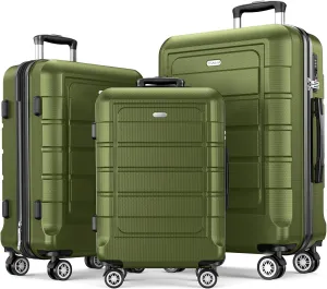 SHOWKOO Luggage Sets Expandable PC ABS Durable Suitcase Double Wheels TSA Lock Olive Green 3pcs