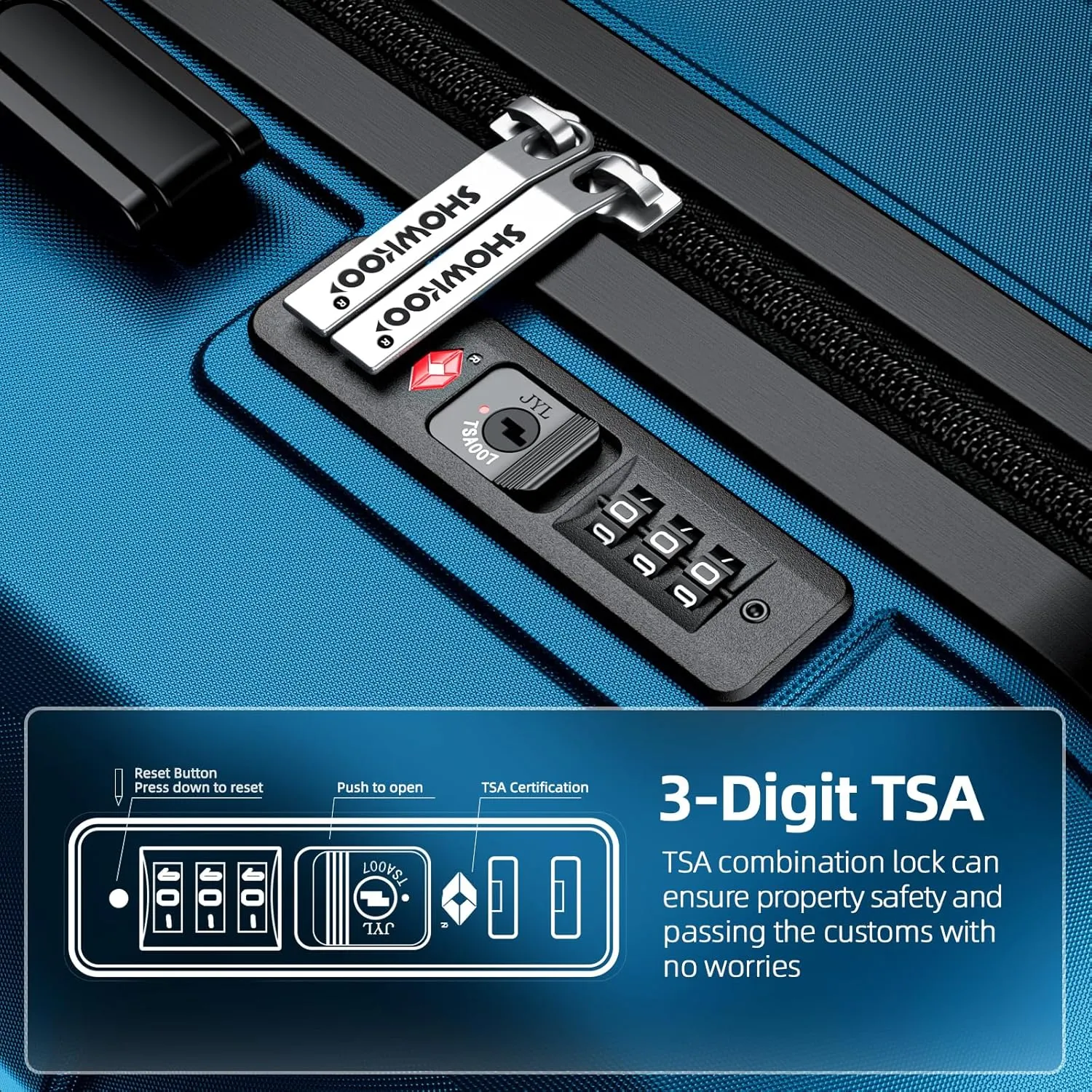 SHOWKOO Luggage Sets Expandable PC ABS Durable Suitcase Sets Double Wheels TSA Lock Sea Blue 3PCS