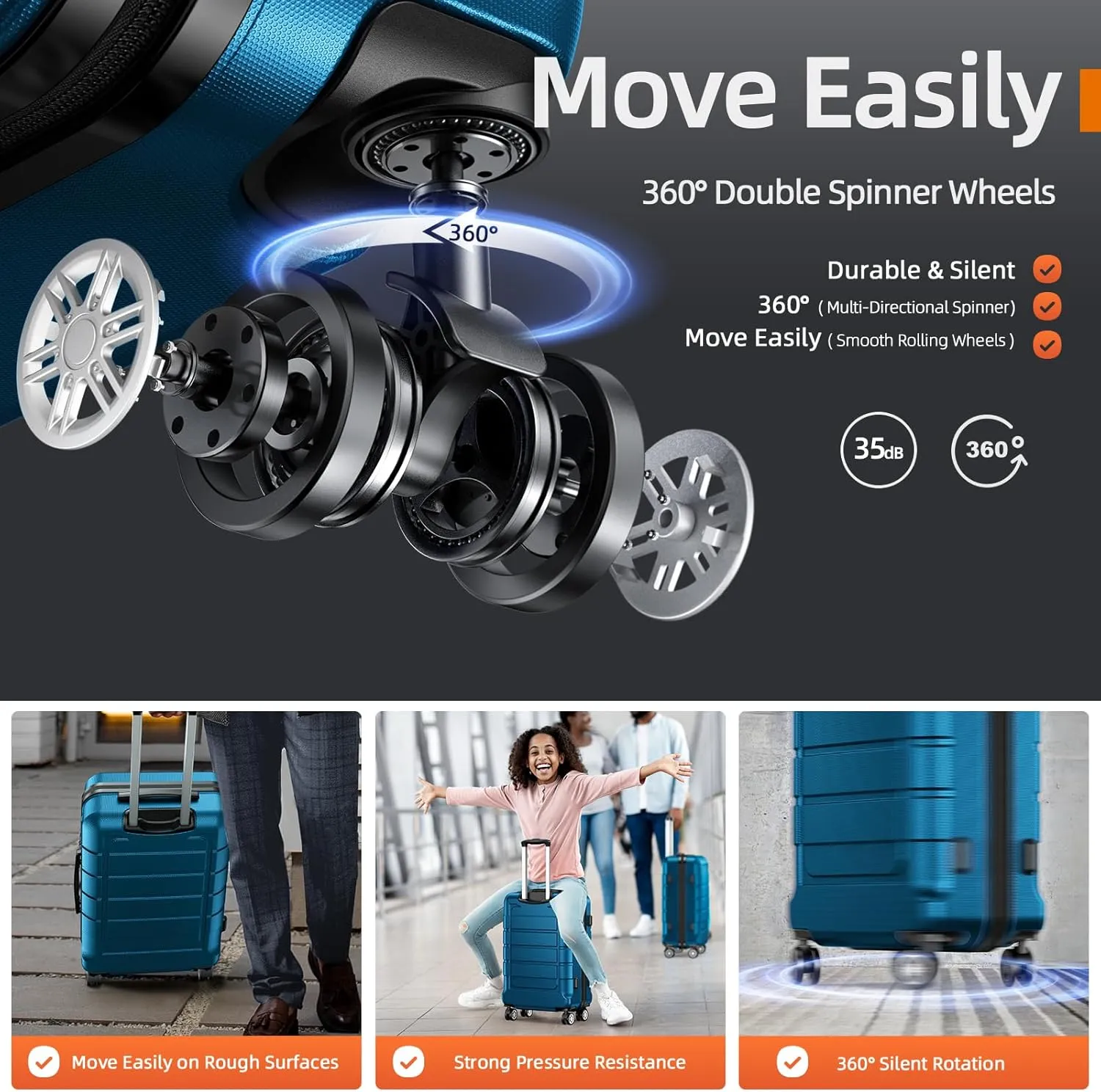 SHOWKOO Luggage Sets Expandable PC ABS Durable Suitcase Sets Double Wheels TSA Lock Sea Blue 3PCS