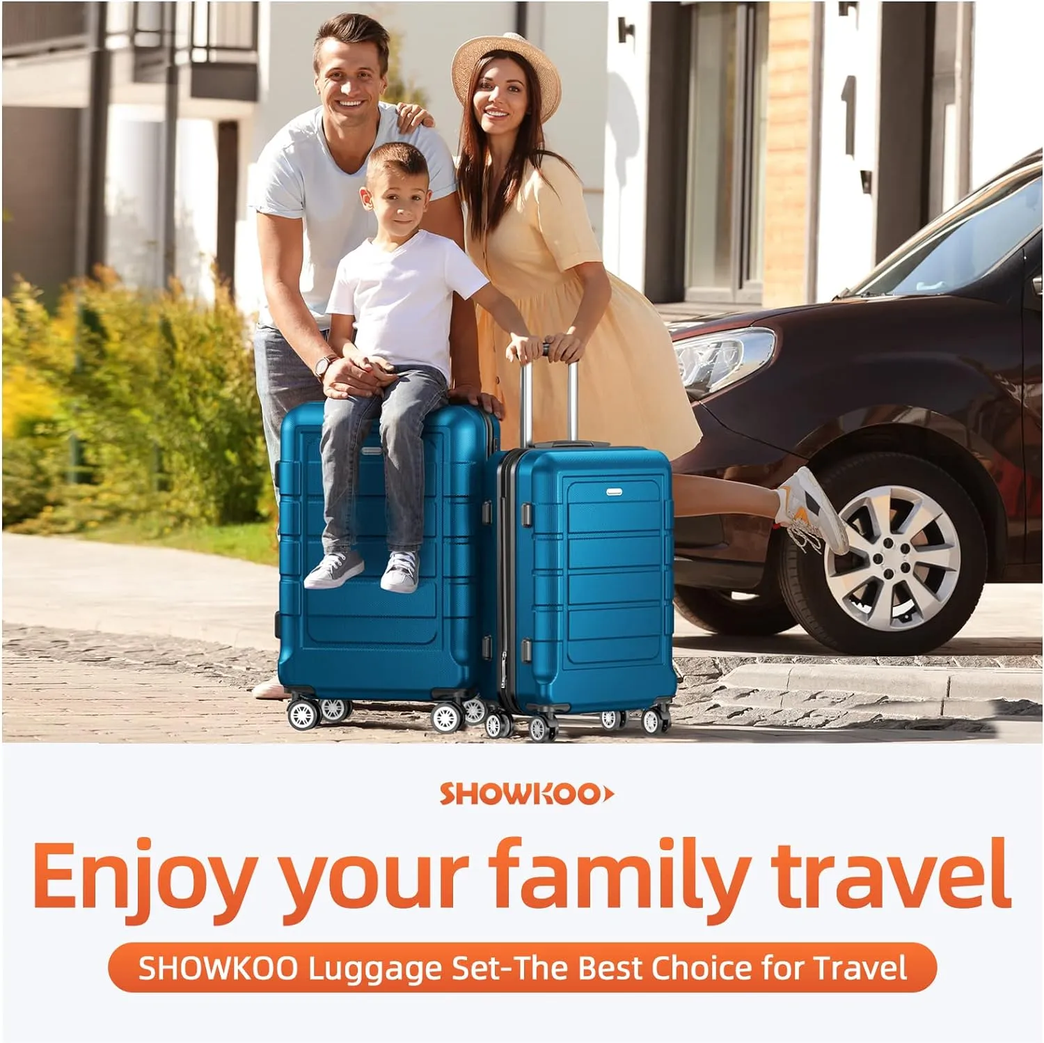 SHOWKOO Luggage Sets Expandable PC ABS Durable Suitcase Sets Double Wheels TSA Lock Sea Blue 3PCS