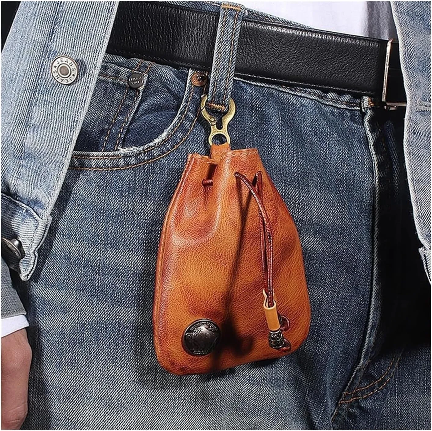 Simple Cowhide Retro Storage Bag, Handmade Leather Wallet, Small Coin Purse, Portable Key Pouch for Women Men (Red)