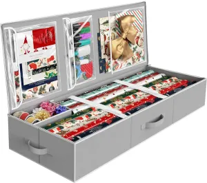 Simple Houseware Wrapping Paper Organizer - Under Bed Storage for 25-40 Rolls Gift Wrapping Paper, Gift Bags, Ribbons, 41.5''L x 16''W, Gray