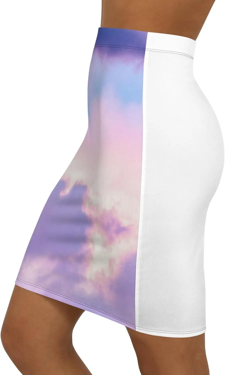 Sky Dream Women's Mid-Waist Pencil Skirt - Trendy Cloud Print for Casual & Chic Looks