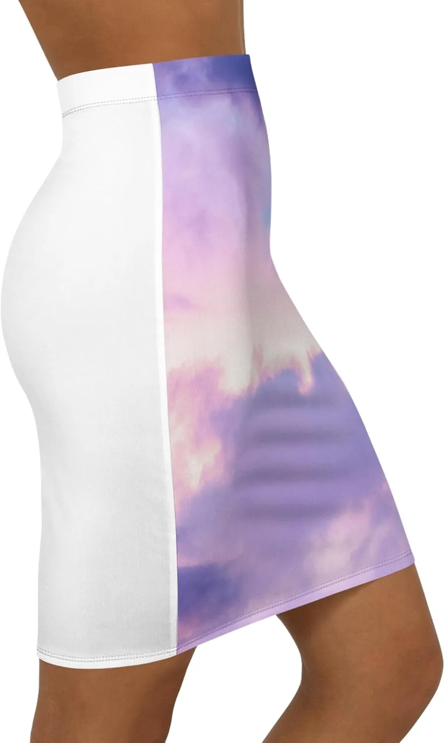 Sky Dream Women's Mid-Waist Pencil Skirt - Trendy Cloud Print for Casual & Chic Looks