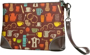 Small Clutch Purses for Women - Retro Coffee Leather Wristlet Wallets for Women with Wrist Strap