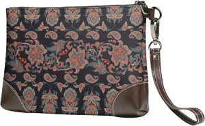 Small Clutch Purses for Women - Retro Floral(A) Leather Wristlet Wallets for Women with Wrist Strap