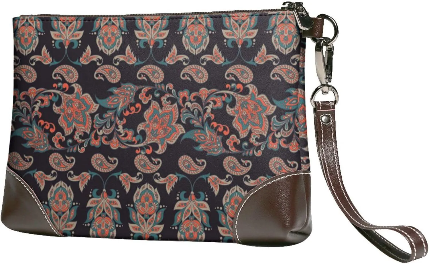 Small Clutch Purses for Women - Retro Floral(A) Leather Wristlet Wallets for Women with Wrist Strap