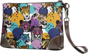 Small Clutch Purses for Women - Retro Panther Leather Wristlet Wallets for Women with Wrist Strap