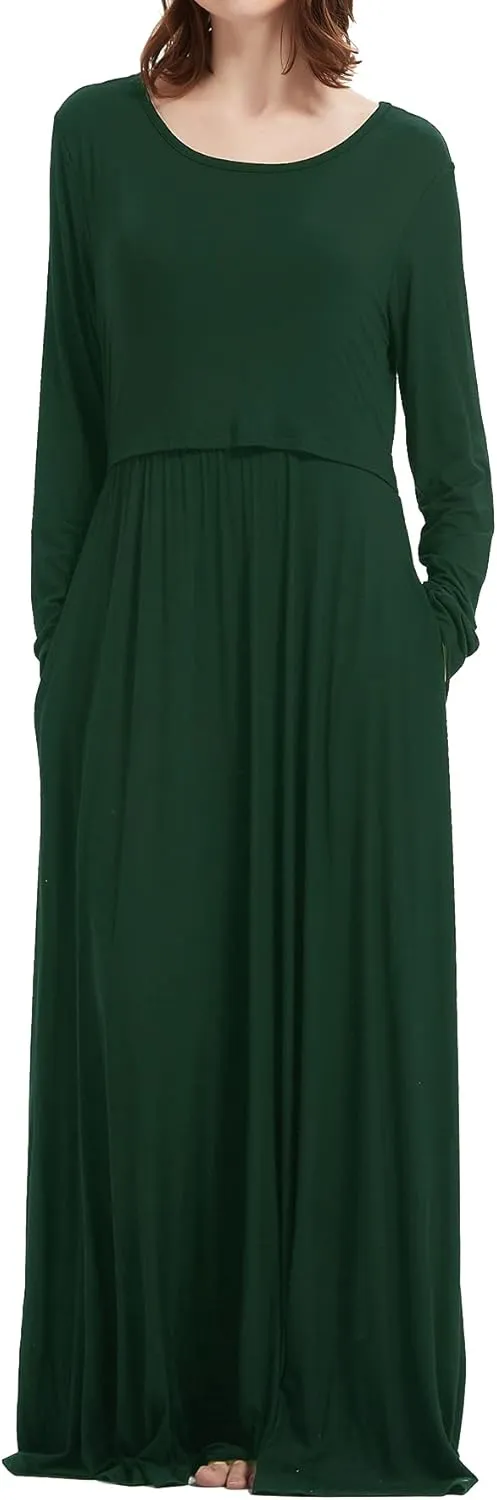 Smallshow Women's Long Sleeve Maxi Nursing Dress Maternity Breastfeeding Clothes