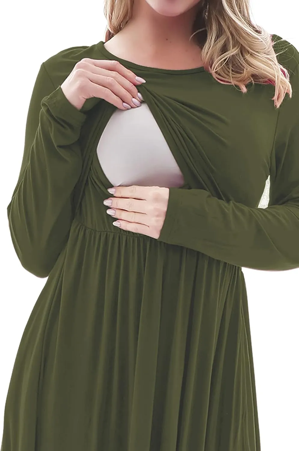 Smallshow Women's Long Sleeve Maxi Nursing Dress Maternity Breastfeeding Clothes