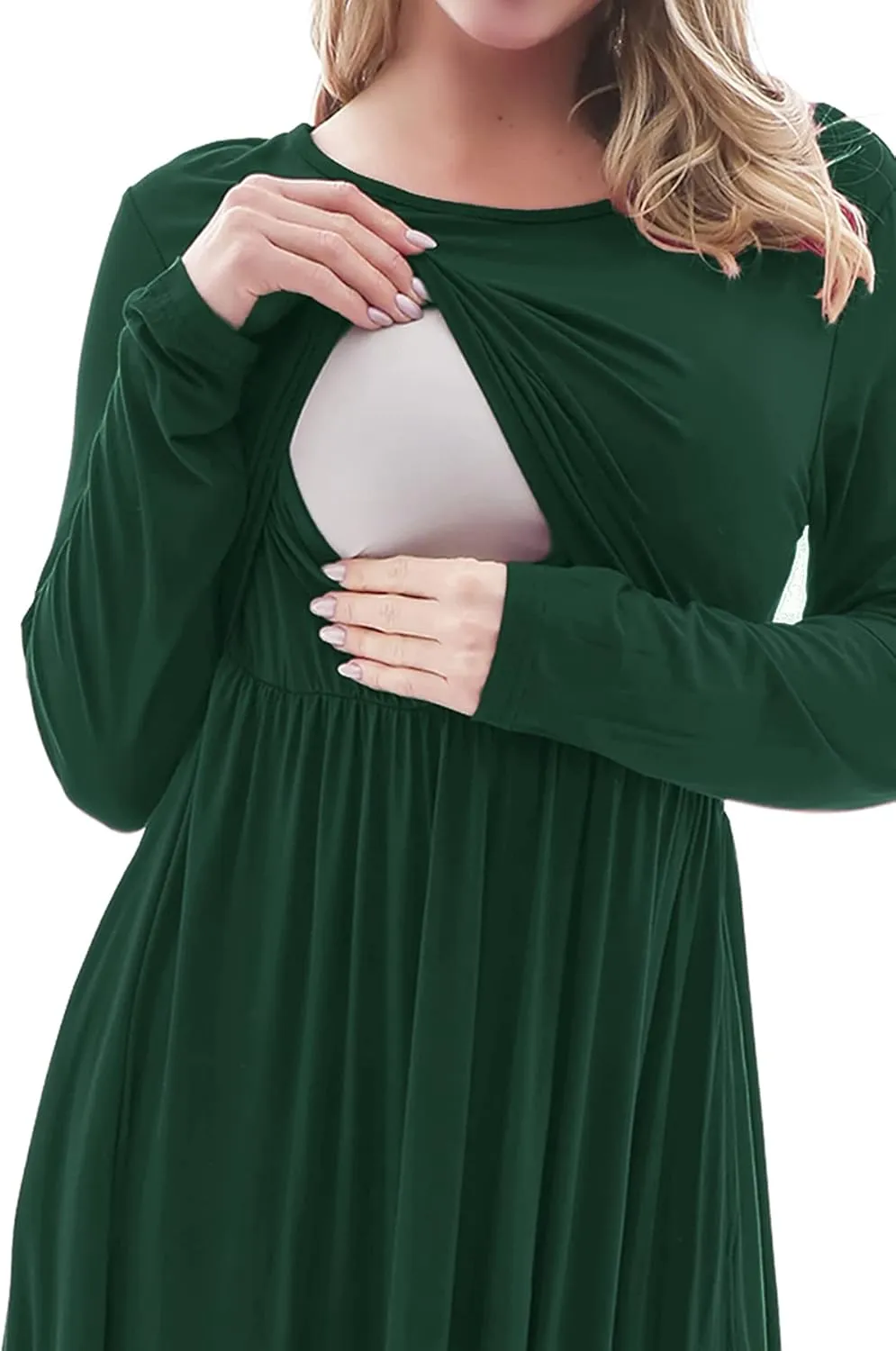 Smallshow Women's Long Sleeve Maxi Nursing Dress Maternity Breastfeeding Clothes