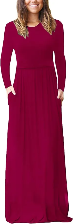 Smallshow Women's Long Sleeve Maxi Nursing Dress Maternity Breastfeeding Clothes