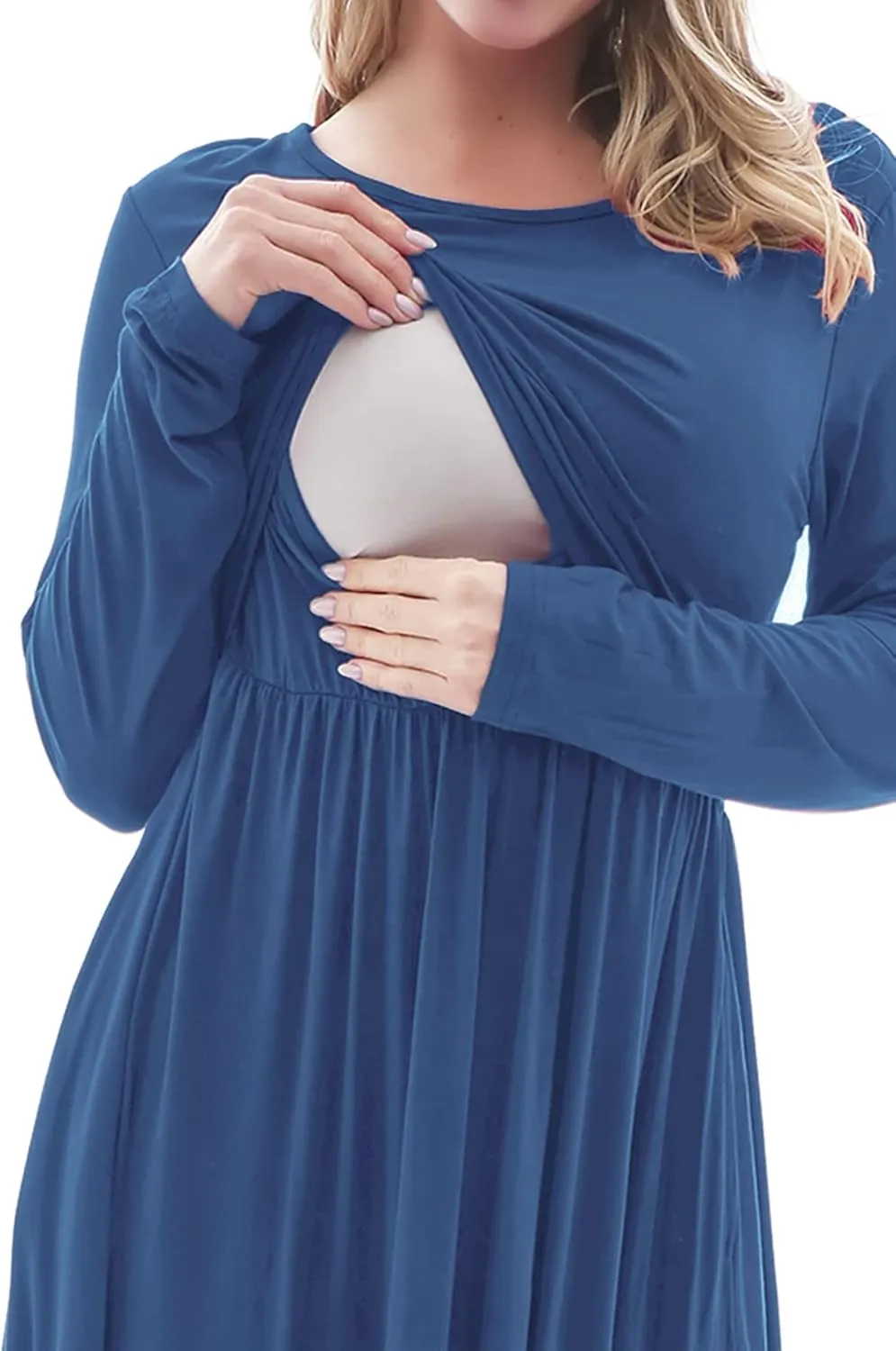 Smallshow Women's Long Sleeve Maxi Nursing Dress Maternity Breastfeeding Clothes