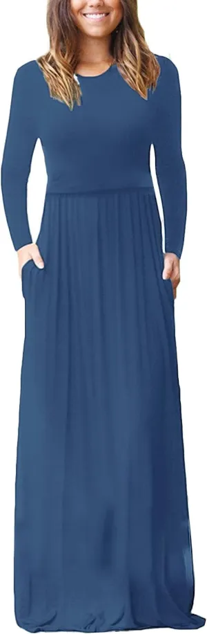 Smallshow Women's Long Sleeve Maxi Nursing Dress Maternity Breastfeeding Clothes