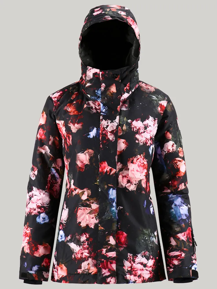 SMN Women's Rose Waterproof Colorful Snowboard Jacket Black Pants Sets Ski Suits