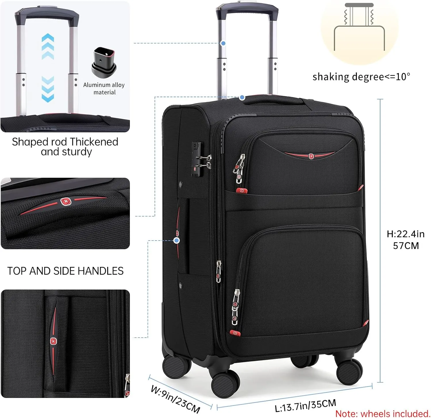 Softside Expandable Luggage with 4 Spinner Wheels, Durable Carry-On Luggage Suicase (Black, 21-Inch)