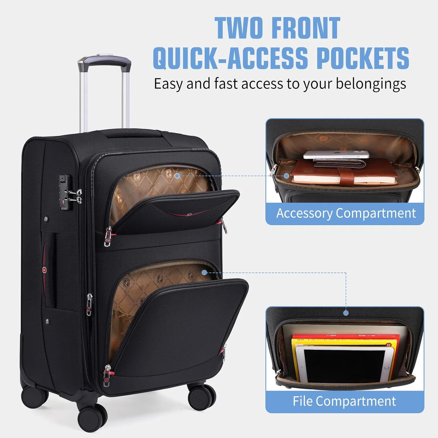Softside Expandable Luggage with 4 Spinner Wheels, Durable Checked-Luggage Suicase (Blue, 25-Inch)