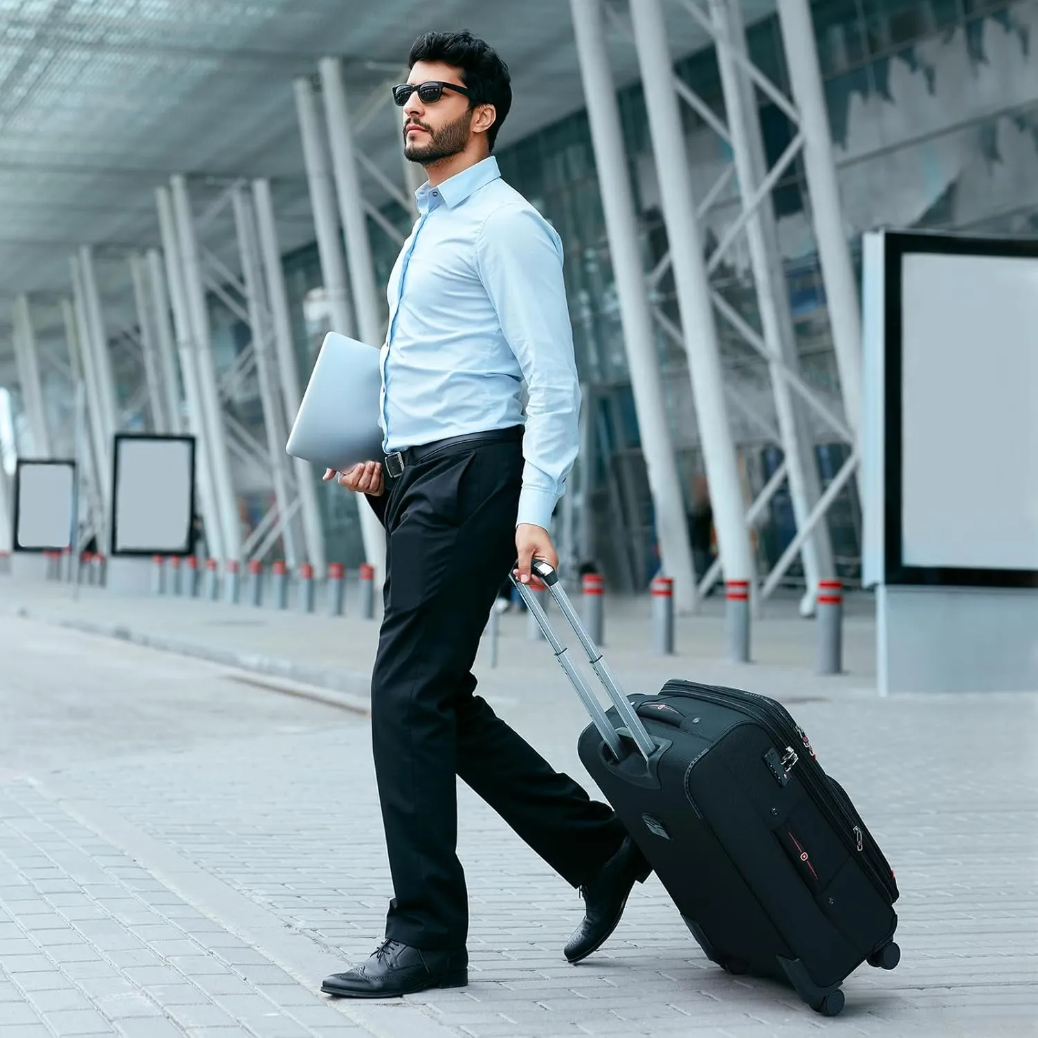 Softside Expandable Luggage with 4 Spinner Wheels, Durable Checked-Luggage Suicase (Blue, 25-Inch)