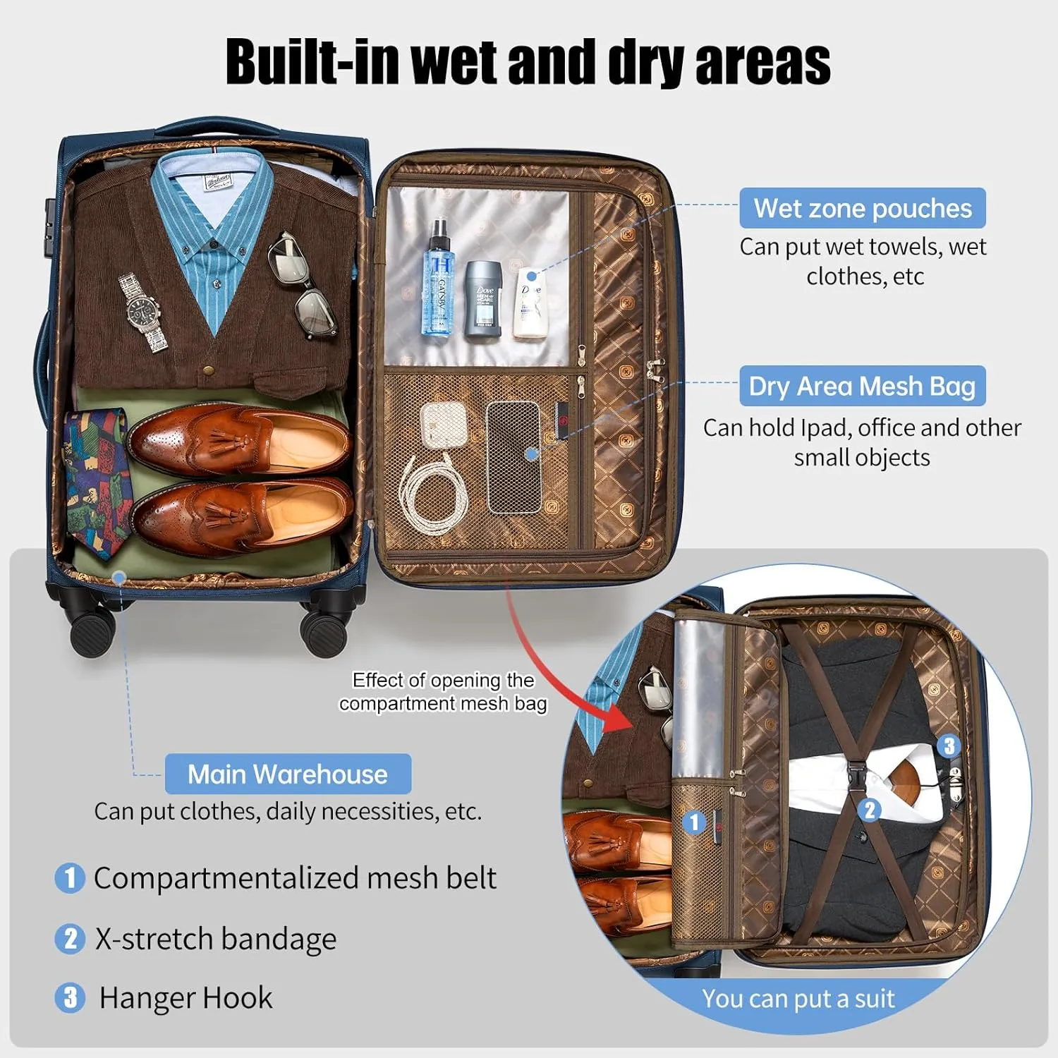 Softside Expandable Luggage with 4 Spinner Wheels, Durable Checked-Luggage Suicase (Coffee, 25-Inch)