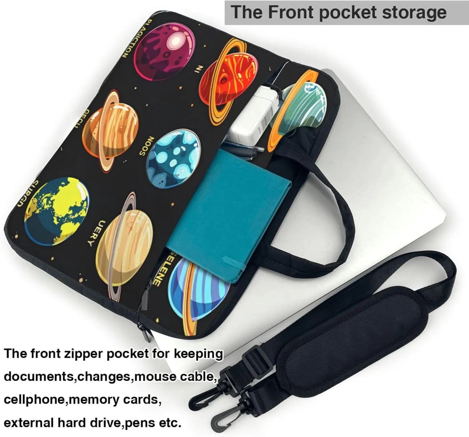 Solar System Planets Laptop Shoulder Bag for Women, Space Planet Laptop Sleeve Case Durable Computer Bag