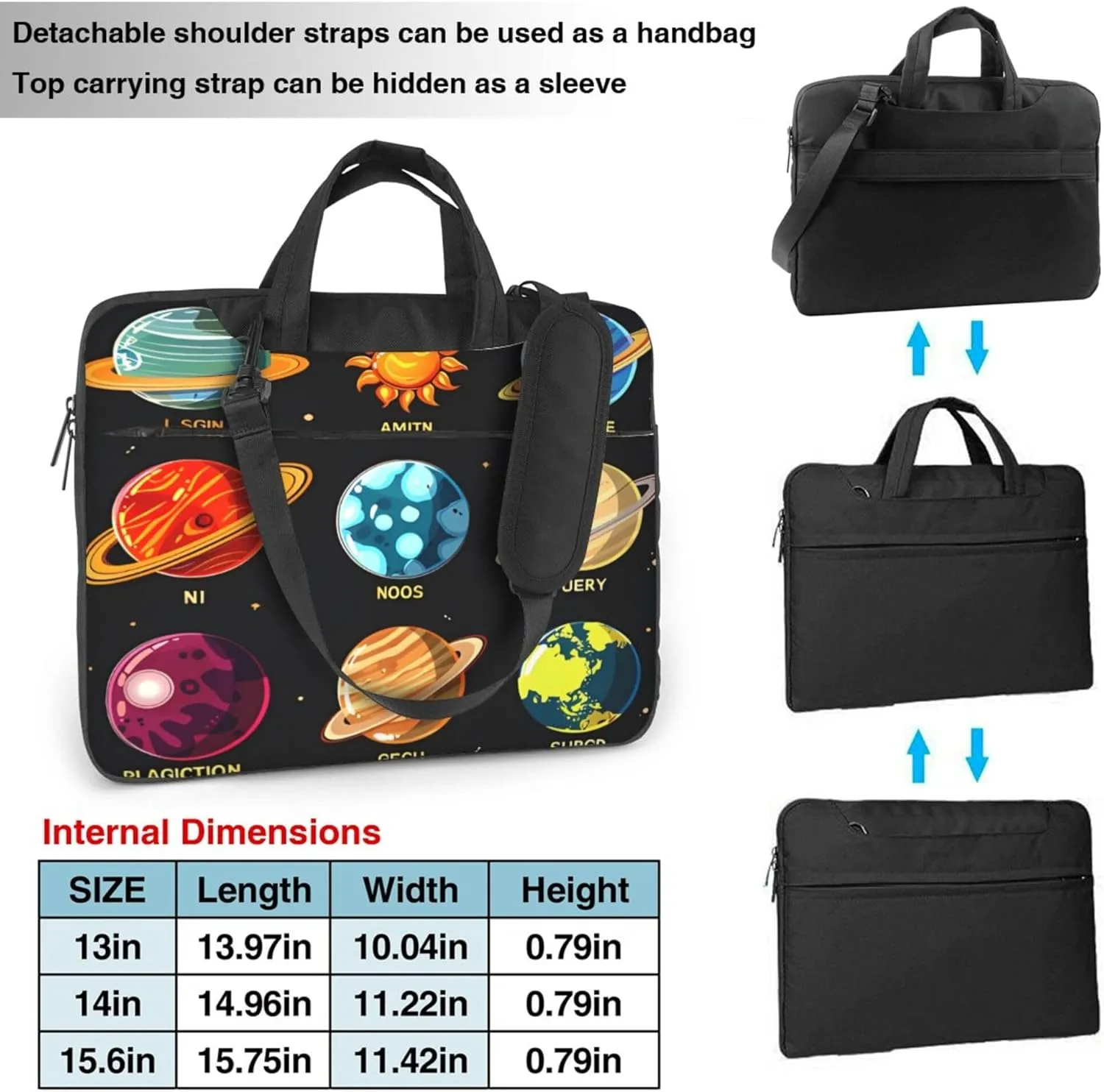 Solar System Planets Laptop Shoulder Bag for Women, Space Planet Laptop Sleeve Case Durable Computer Bag