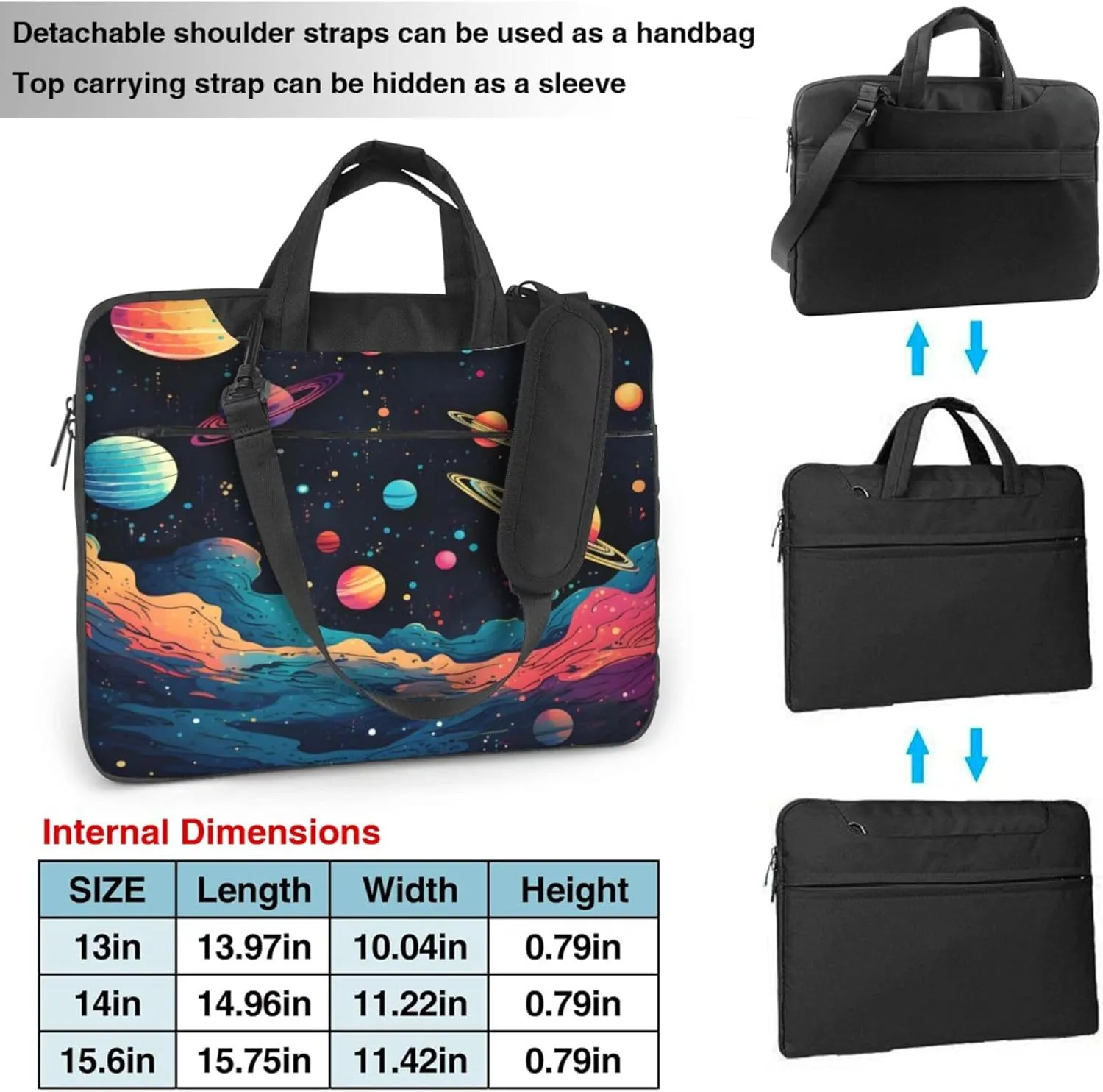 Space Universe Planet Mountain Laptop Shoulder Bag for Women, Laptop Sleeve Case Durable Computer Bag